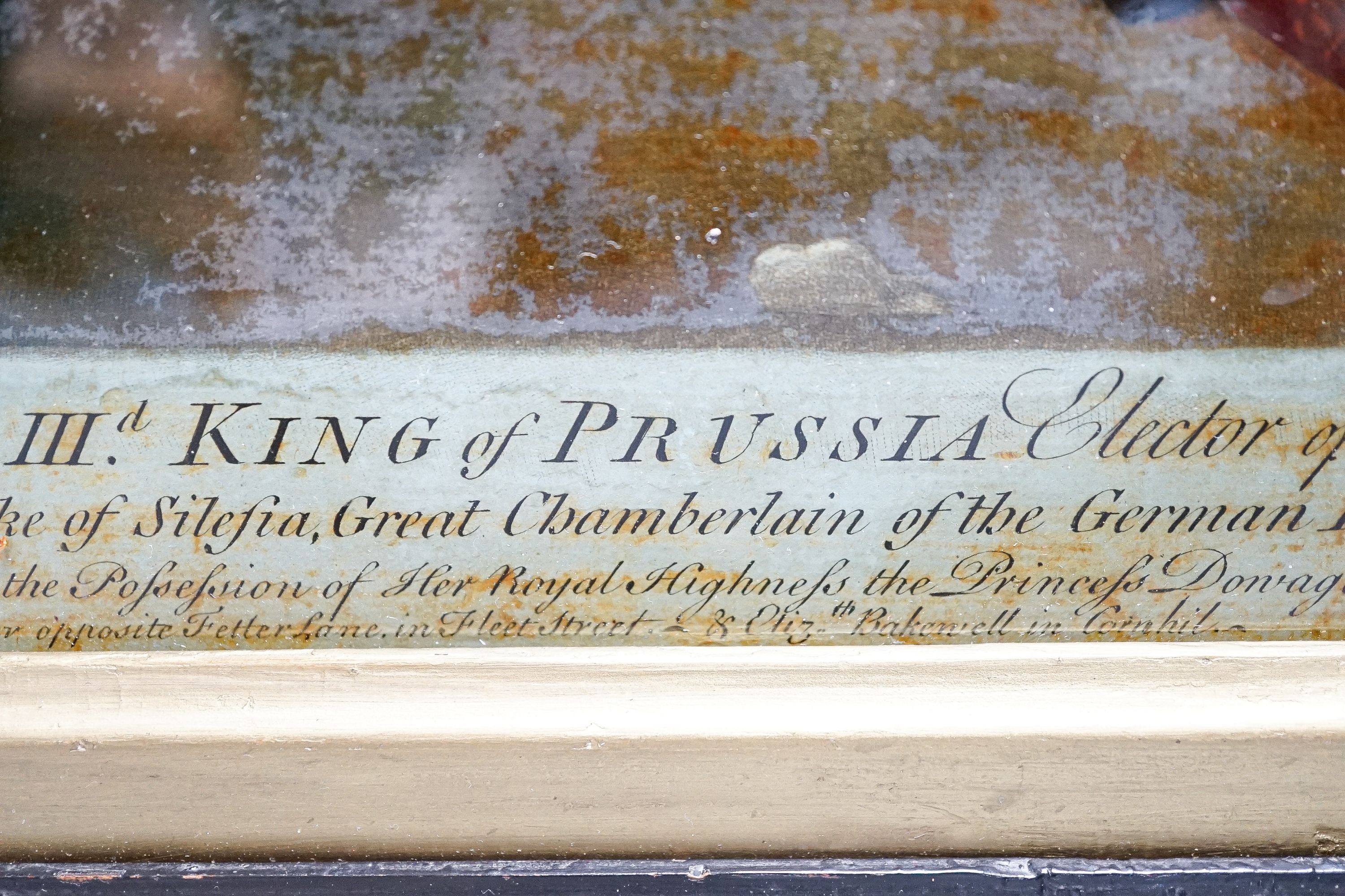 An early 19th century reverse glass print 'Frederick III King of Prussia' 36x26cm